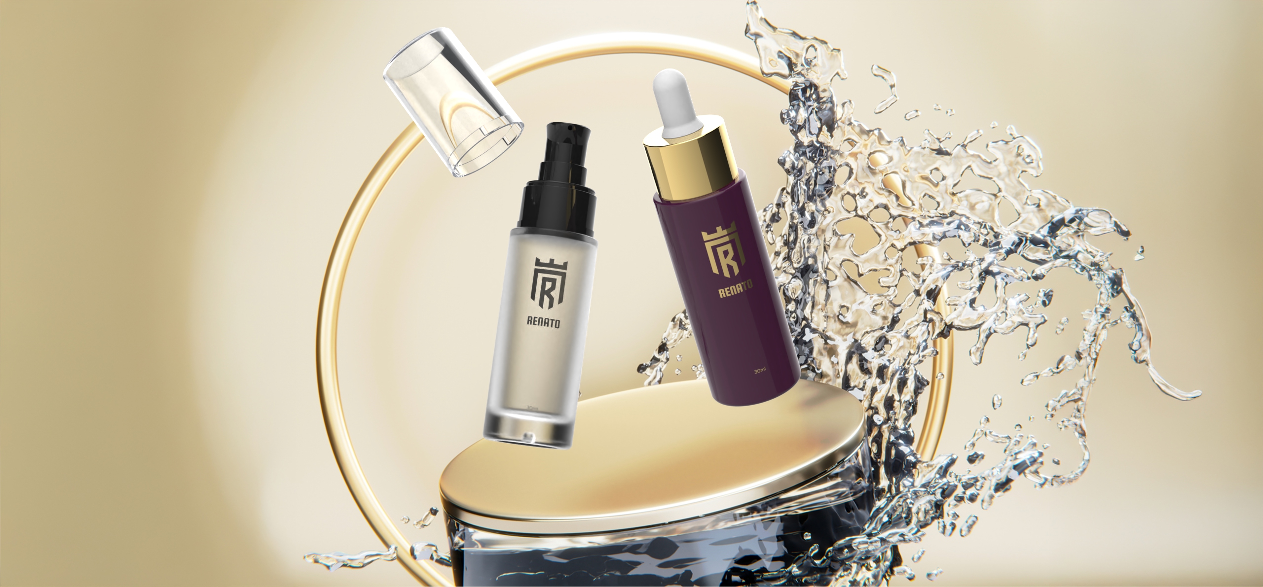 Flacone Renato, Flacone Renato, con pompa e contagocce René